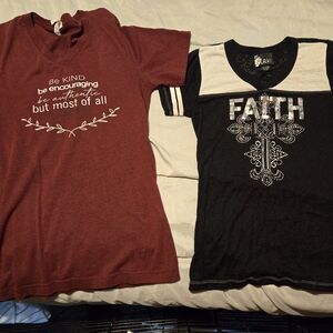 Two womens faith t-shirts